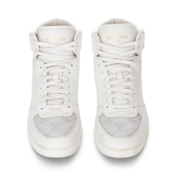 Louis Vuitton Rivoli White and Gray Leather Monogram High-Top Sneakers Men's 9 - Picture 4 of 9